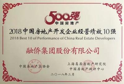 融僑集團榮膺2018中國房企28強,全國經營績效第2位